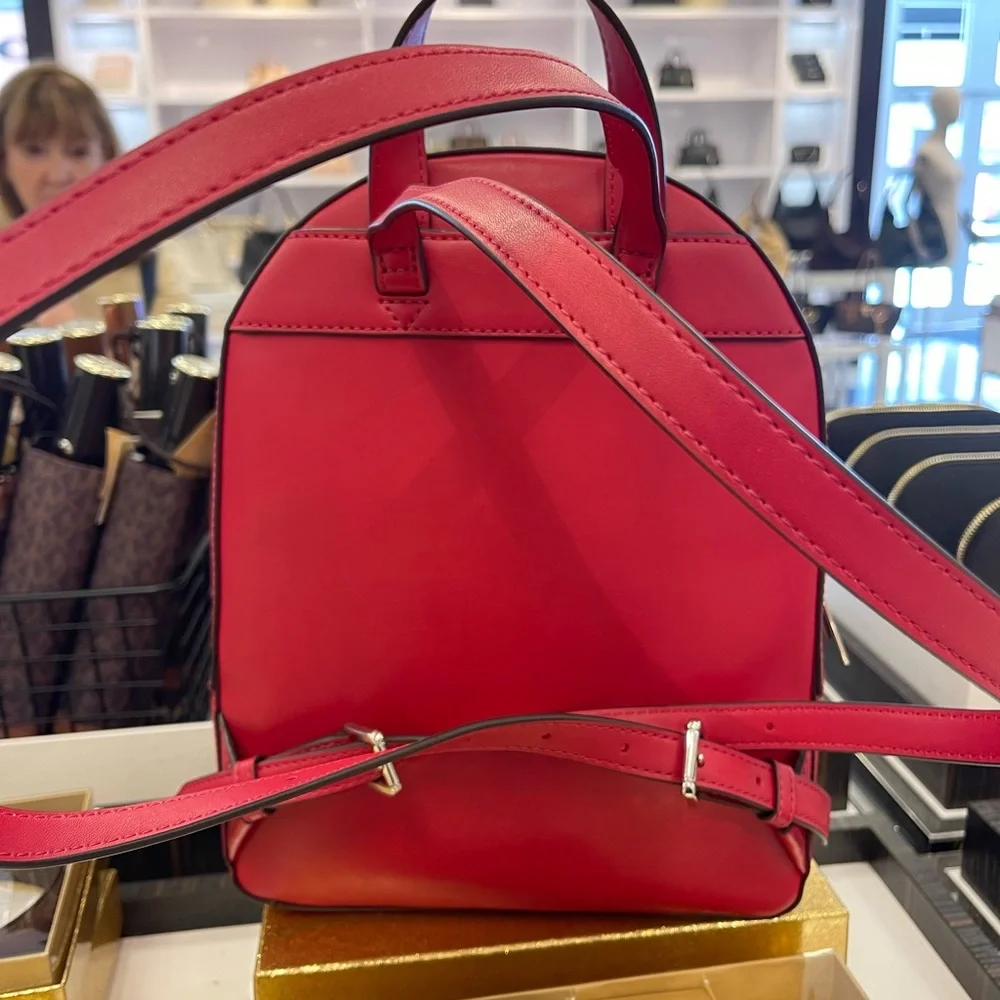 MICHAEL KORS Jaycee Md Zip Pocket Pebbled Leather Backpack Dark Raspberry NWT